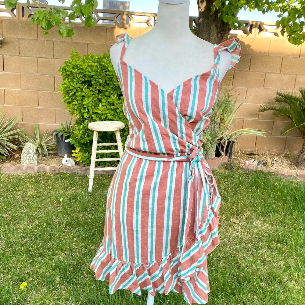 Lauren Conrad Striped Spring Ruffle Tie Belt Dress
